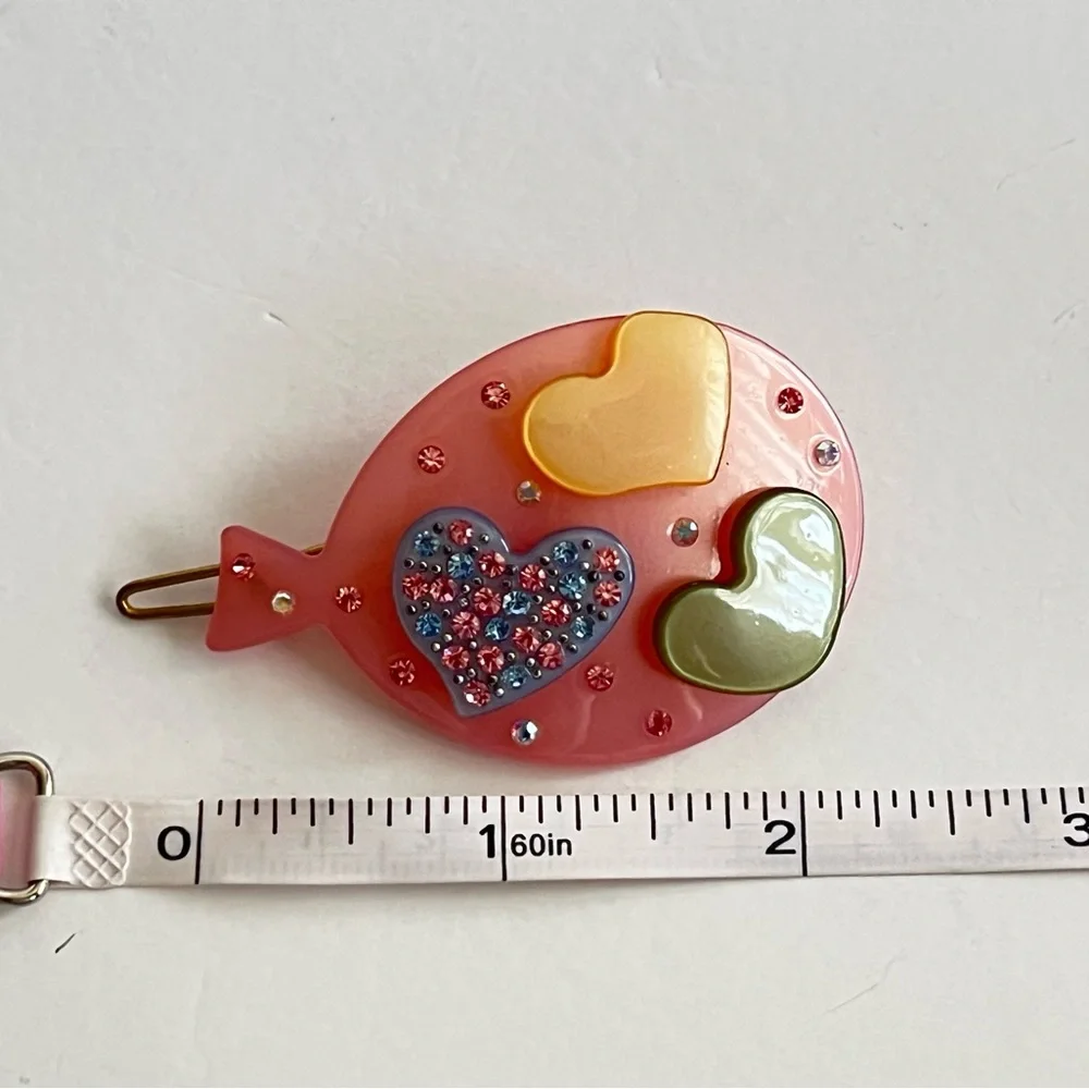 Vintage Y2K Pink Balloon Heart Clip with Multicolor Heart Accent